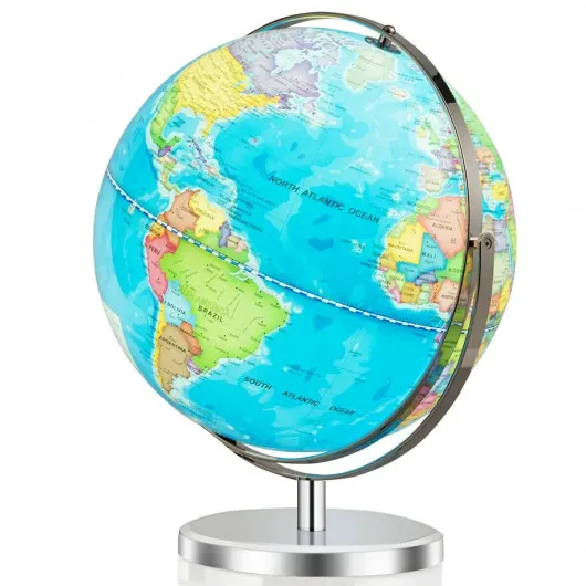 13" Illuminated World Globe 720° Rotating Map with LED Light