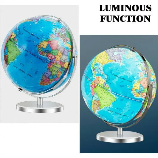13" Illuminated World Globe 720° Rotating Map with LED Light