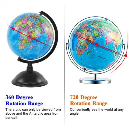 13" Illuminated World Globe 720° Rotating Map with LED Light