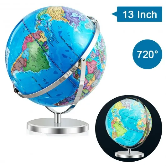 13" Illuminated World Globe 720° Rotating Map with LED Light