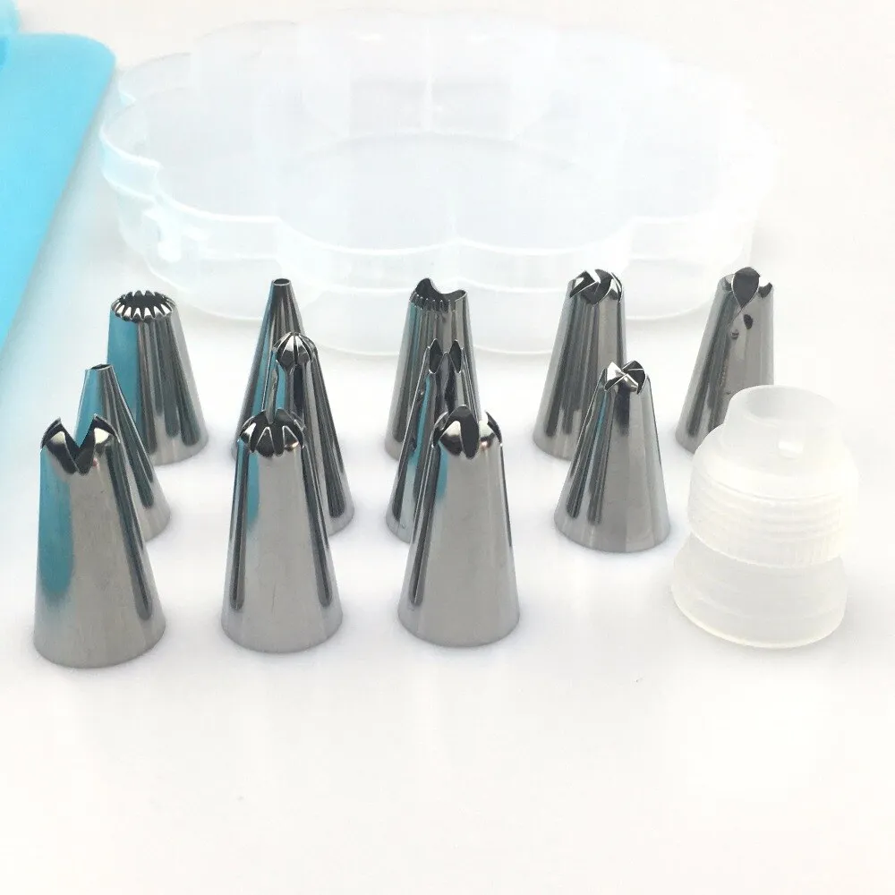 14pc/set Dessert Decorators Silicone Icing Piping Cream Pastry Bag Stainless Steel Piping Icing Nozzle for Cream Pastry Tool