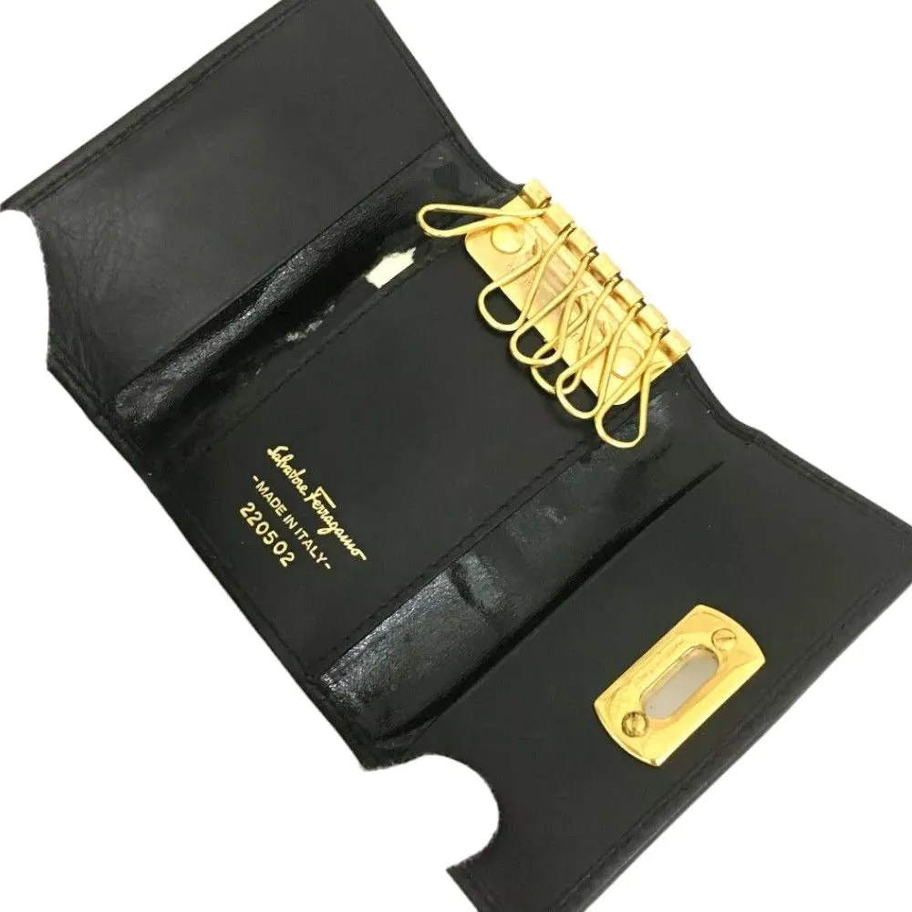 776122AD (#1) Salvatore Ferragamo Key Case Gancini 6 Ring Black Leather
