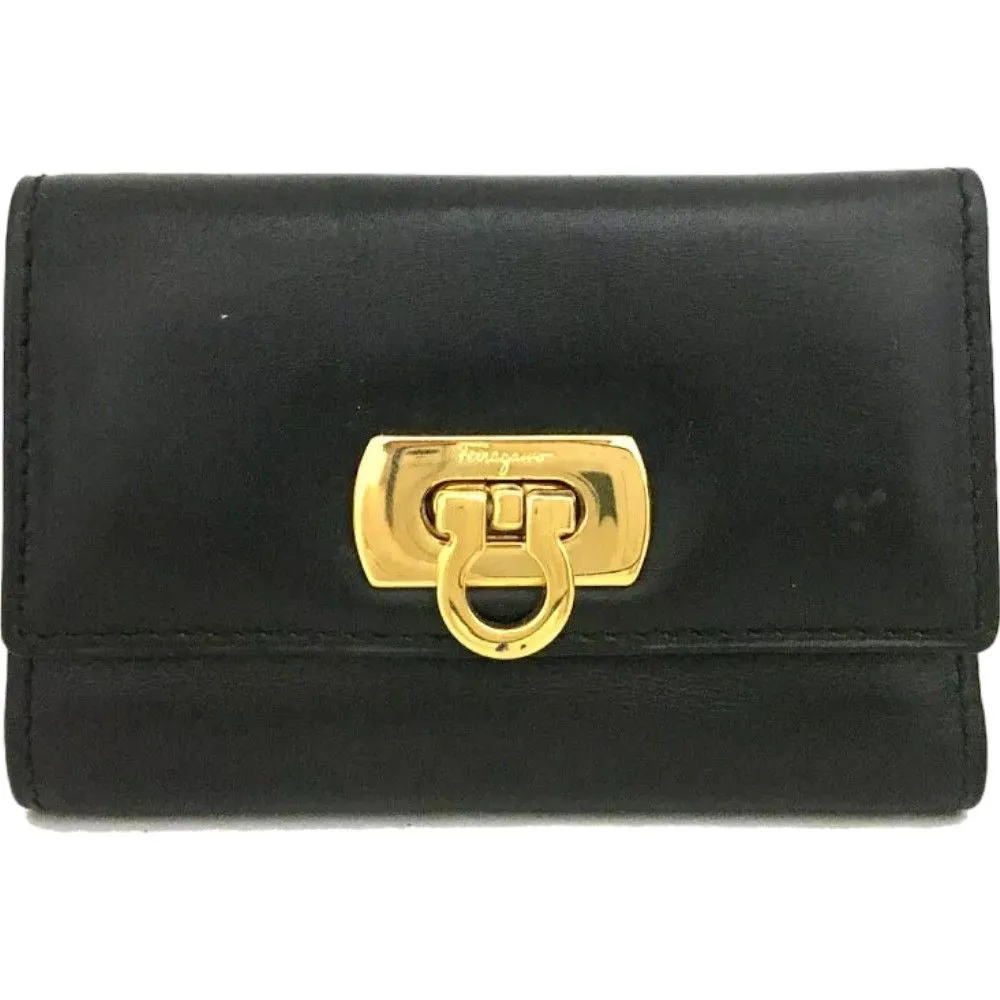 776122AD (#1) Salvatore Ferragamo Key Case Gancini 6 Ring Black Leather