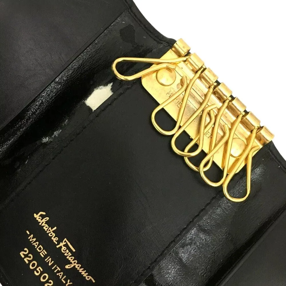 776122AD (#1) Salvatore Ferragamo Key Case Gancini 6 Ring Black Leather