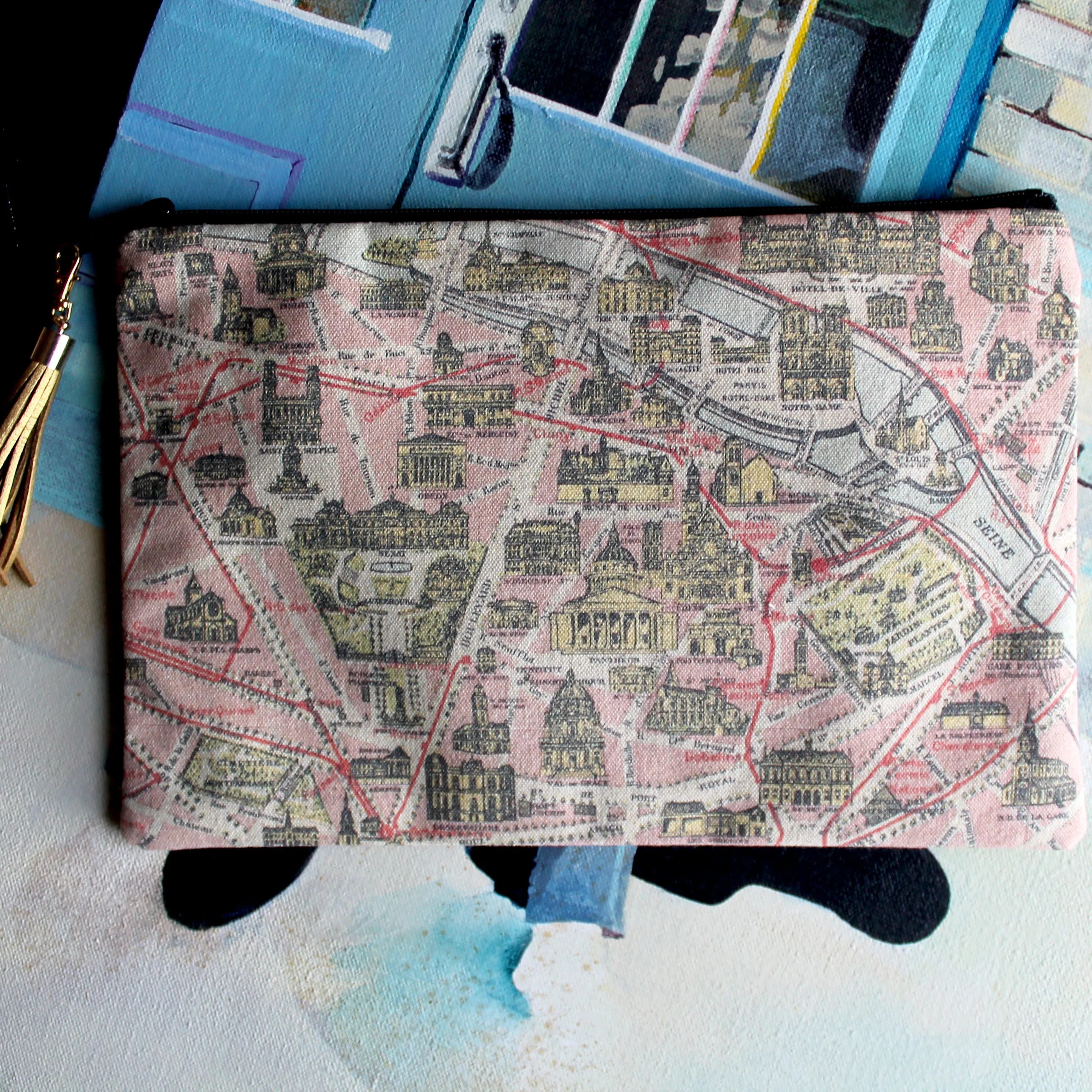 Antique Paris Map print clutch bag