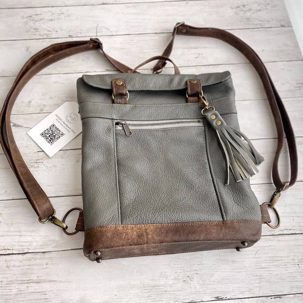 Backpack Mini in Steel, Antique Brown