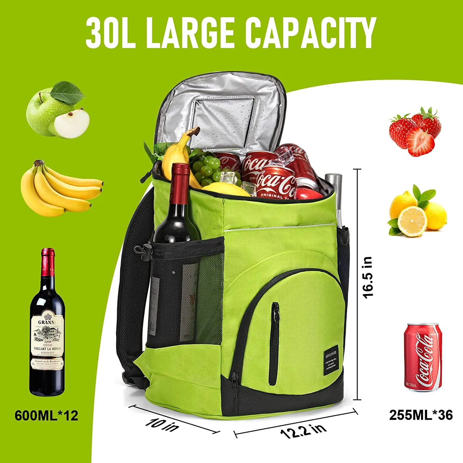 Cooler Backpack-30 Cans Insulated Bag Cooler Leakproof,Collapsible Soft Waterproof Backpack Cooler for Camping/Travel/Beach