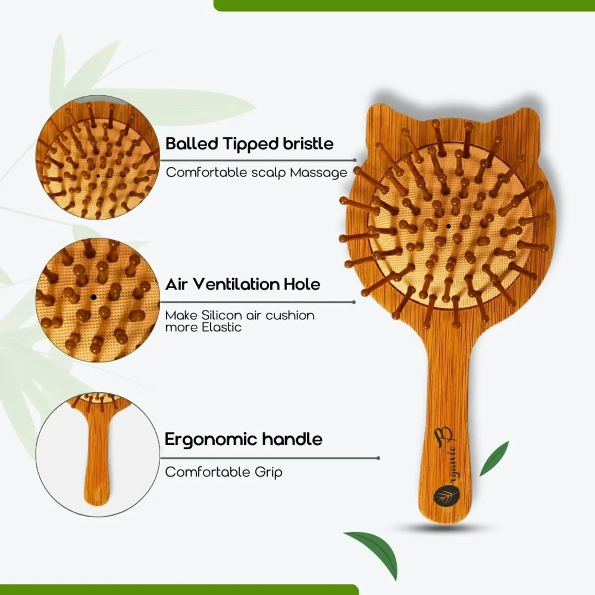 Cute Cat Bamboo Hairbrush for Kids