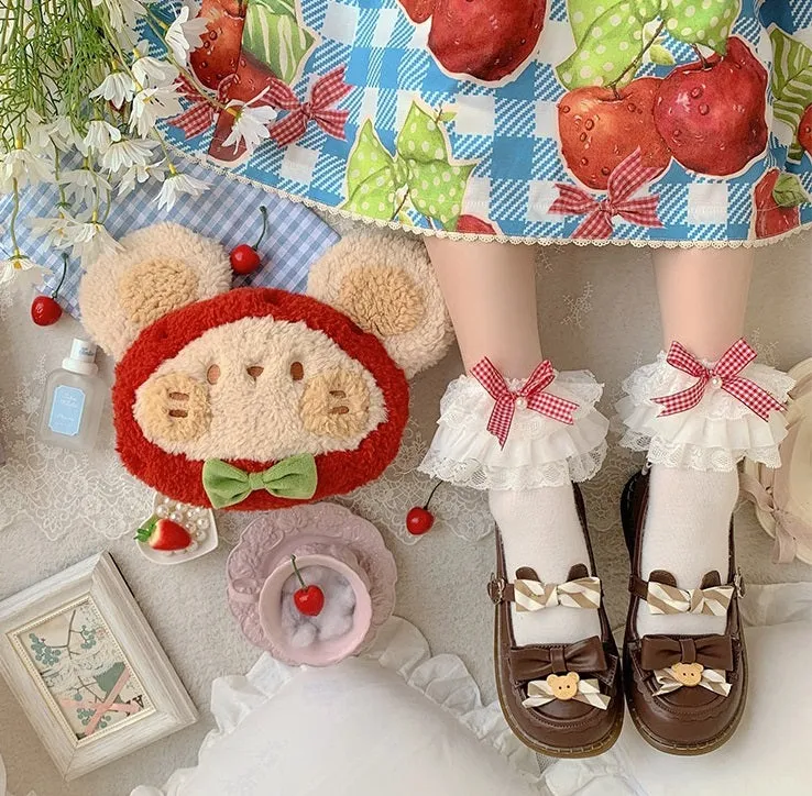 Cute Strawberry Teddy Bear Doll Shoulder Messenger Bag