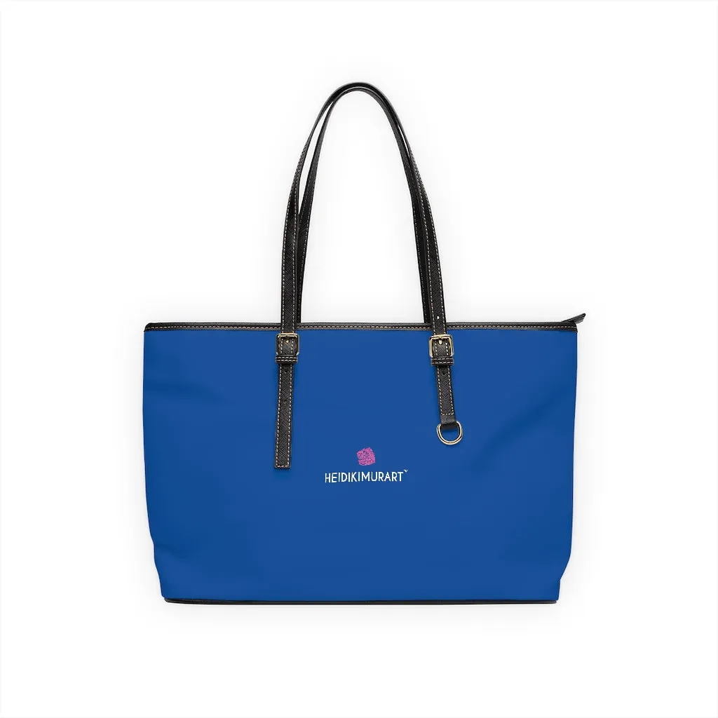 Dark Blue Zipped Tote Bag, Solid Color Modern Essential Designer PU Leather Shoulder Bag For Ladies