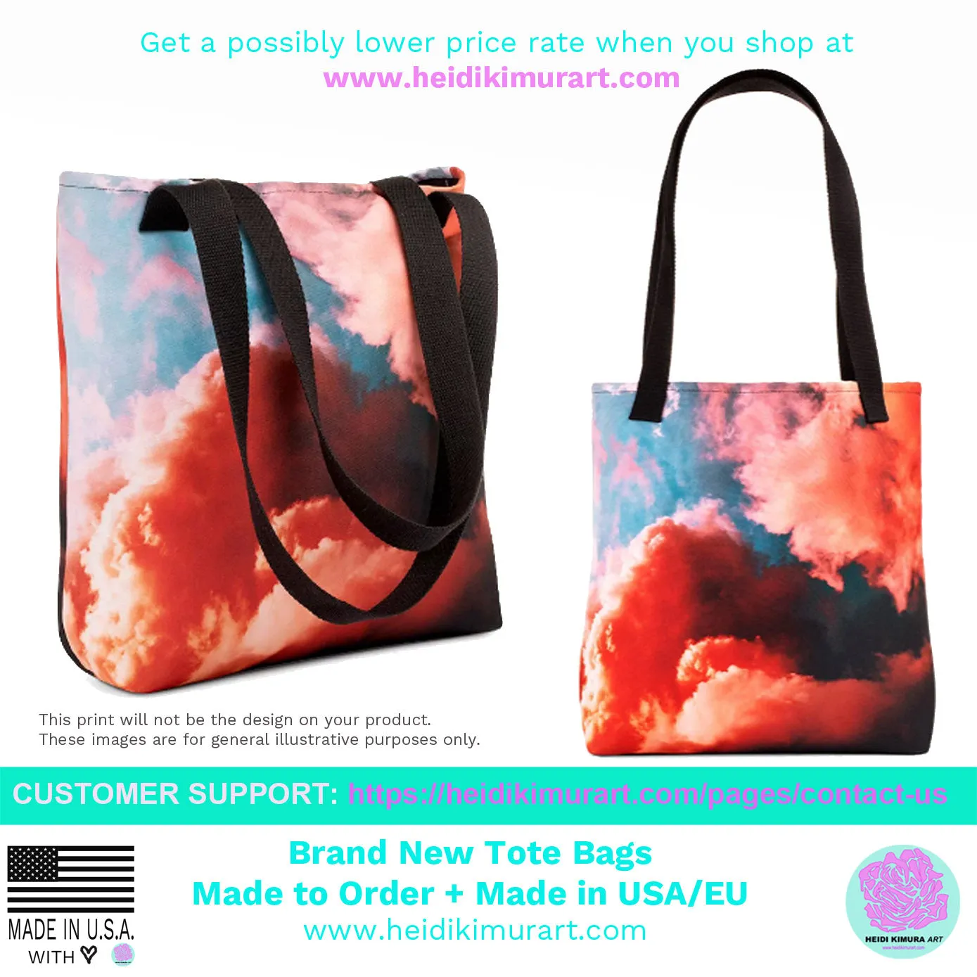 Dark Violet Tote Bag, Purple Rose Floral Designer 15" x 15" Printed Tote Bag - Made in USA/EU