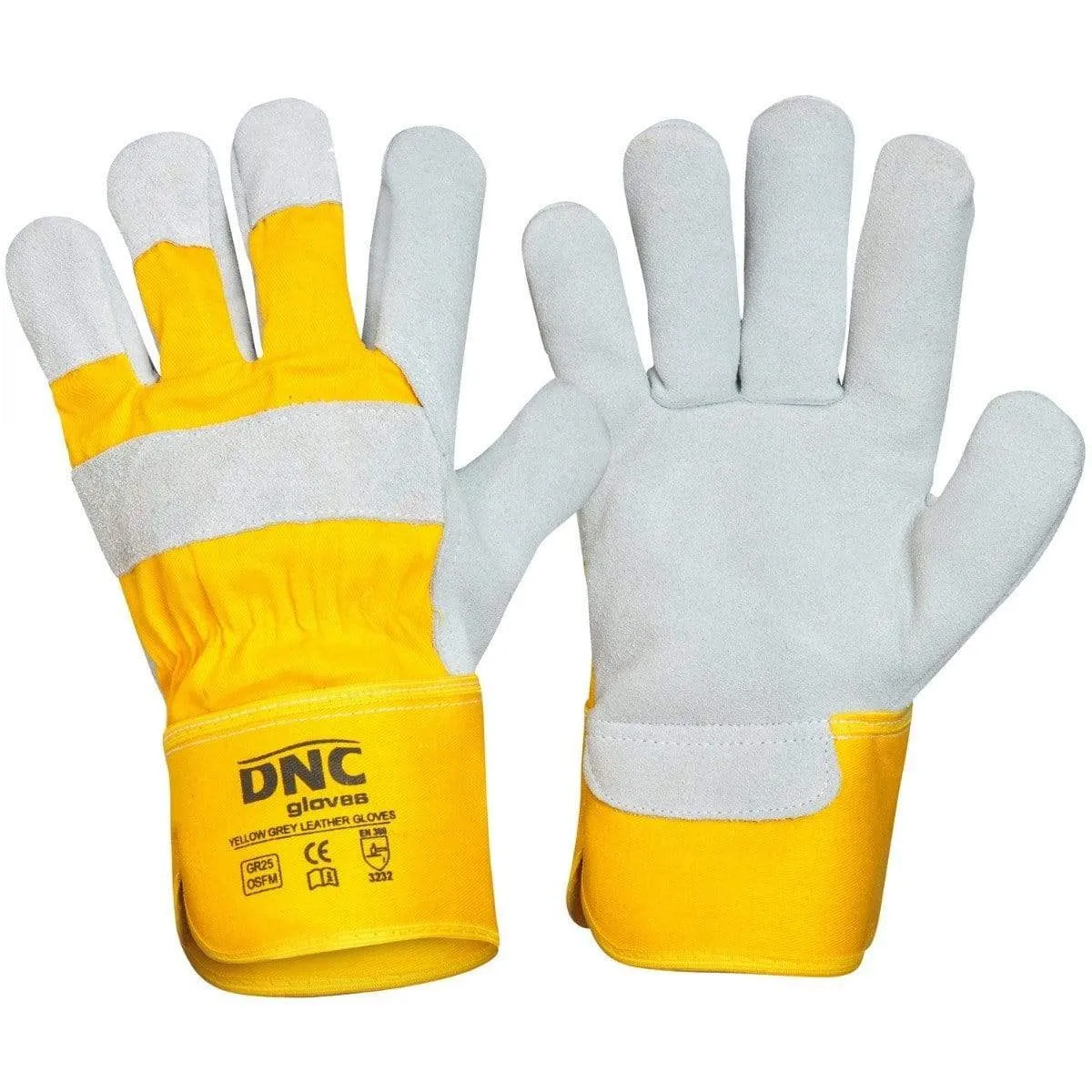 Dnc Workwear Yellow Grey  Leather Glove Gr - 25