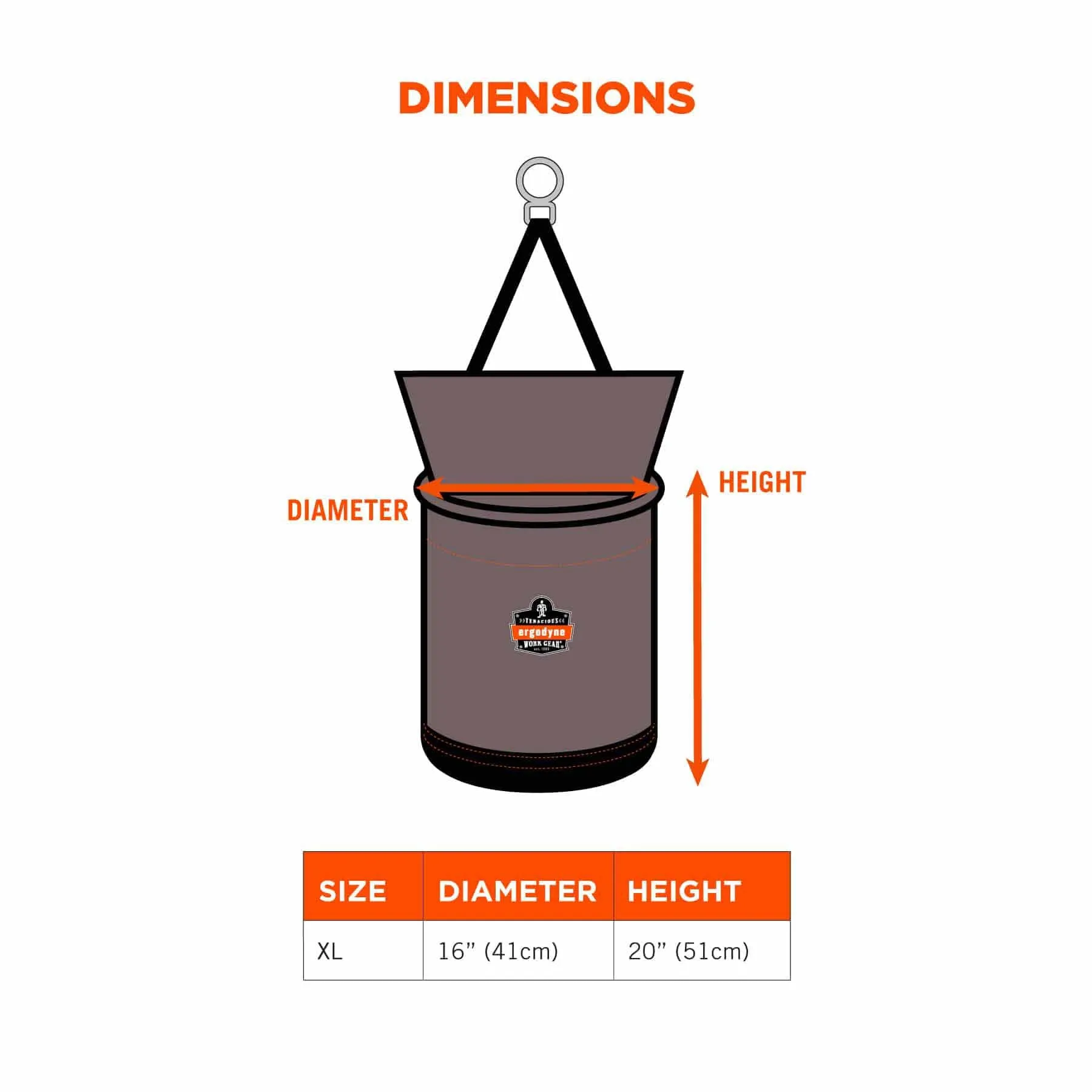 Ergodyne 15976 5976 XL Gray XL Hoist Bucket - Swiveling Carabiner - Zipper