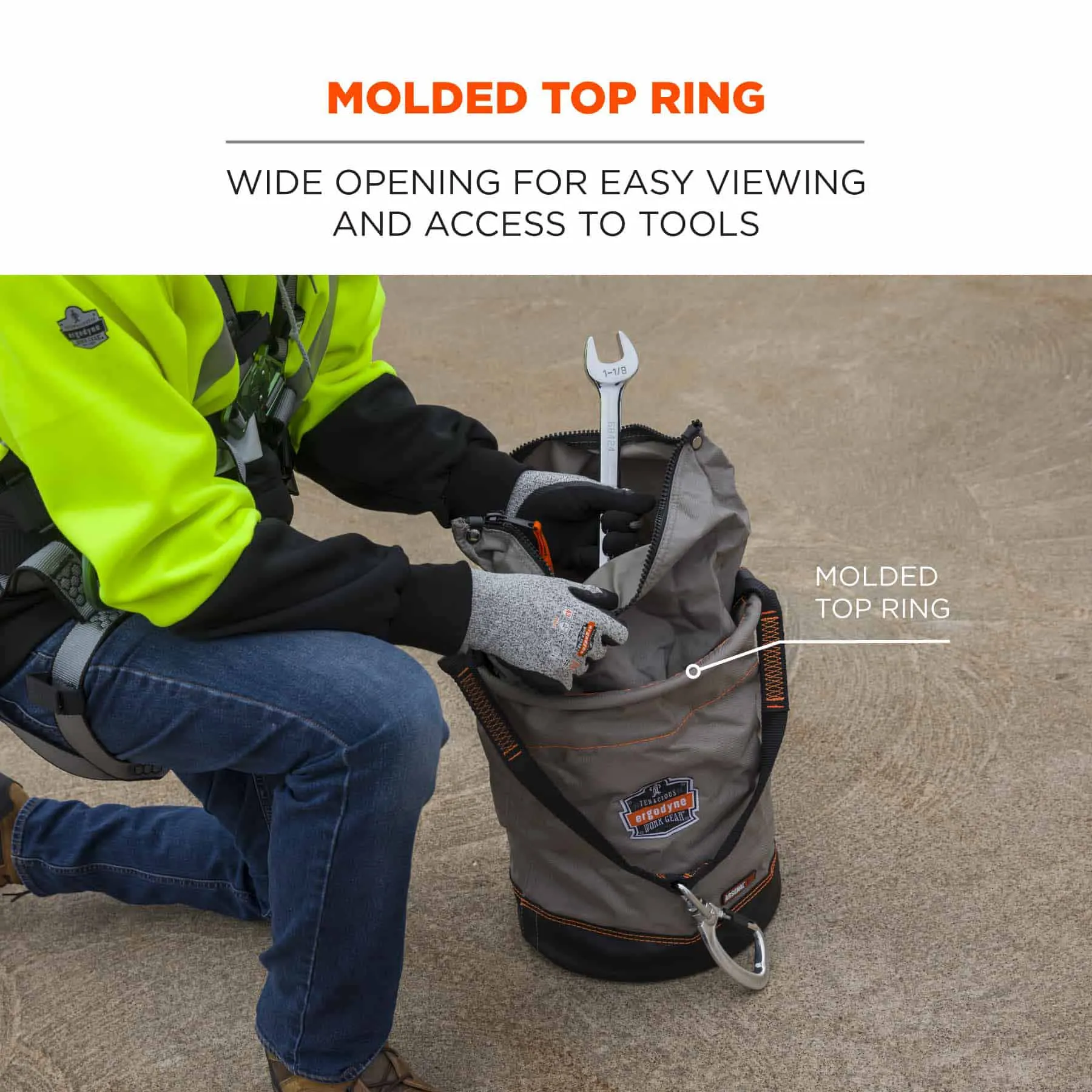 Ergodyne 15976 5976 XL Gray XL Hoist Bucket - Swiveling Carabiner - Zipper