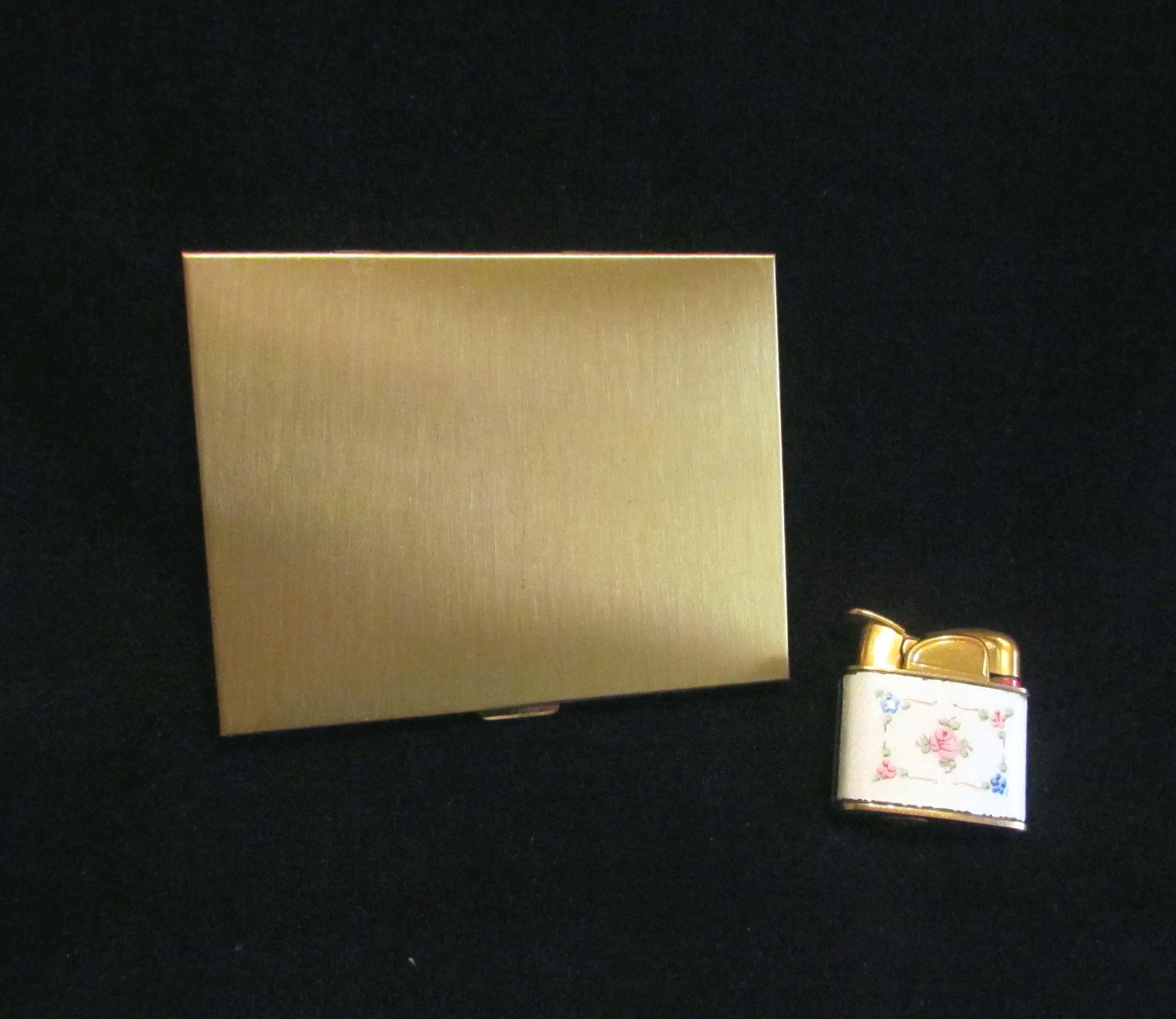 Evans Cigarette Case Lighter Set Guilloche Enamel 1950s Floral Set Fits 100s Excellent Working Condition