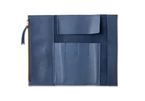 Grain Leather Roll Pen Case Navy