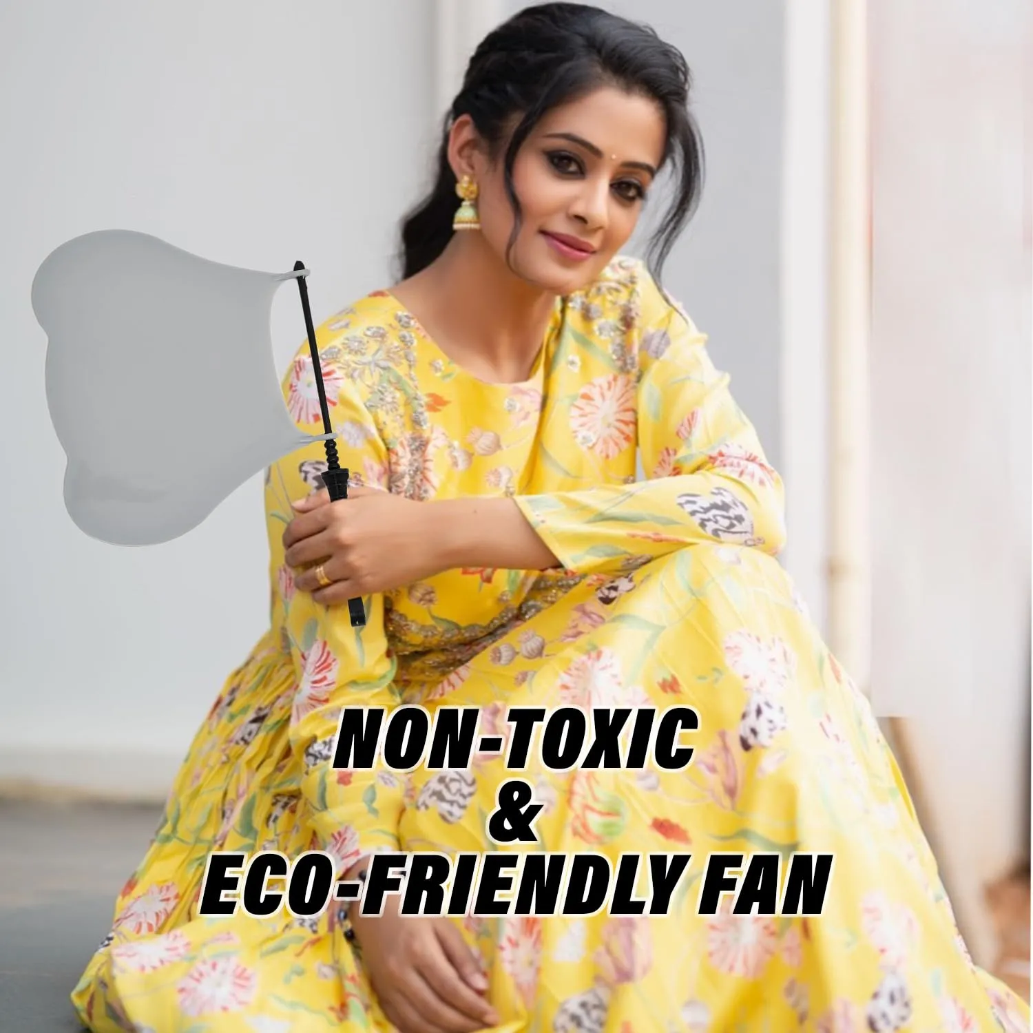Heart Home Hand Fan | Plastic Hath Pankha | Hand Fan for Summer | Beejna for Natural Air | Caty Fan | Useful for Travel | Hand Fan for Cool Air | Gray
