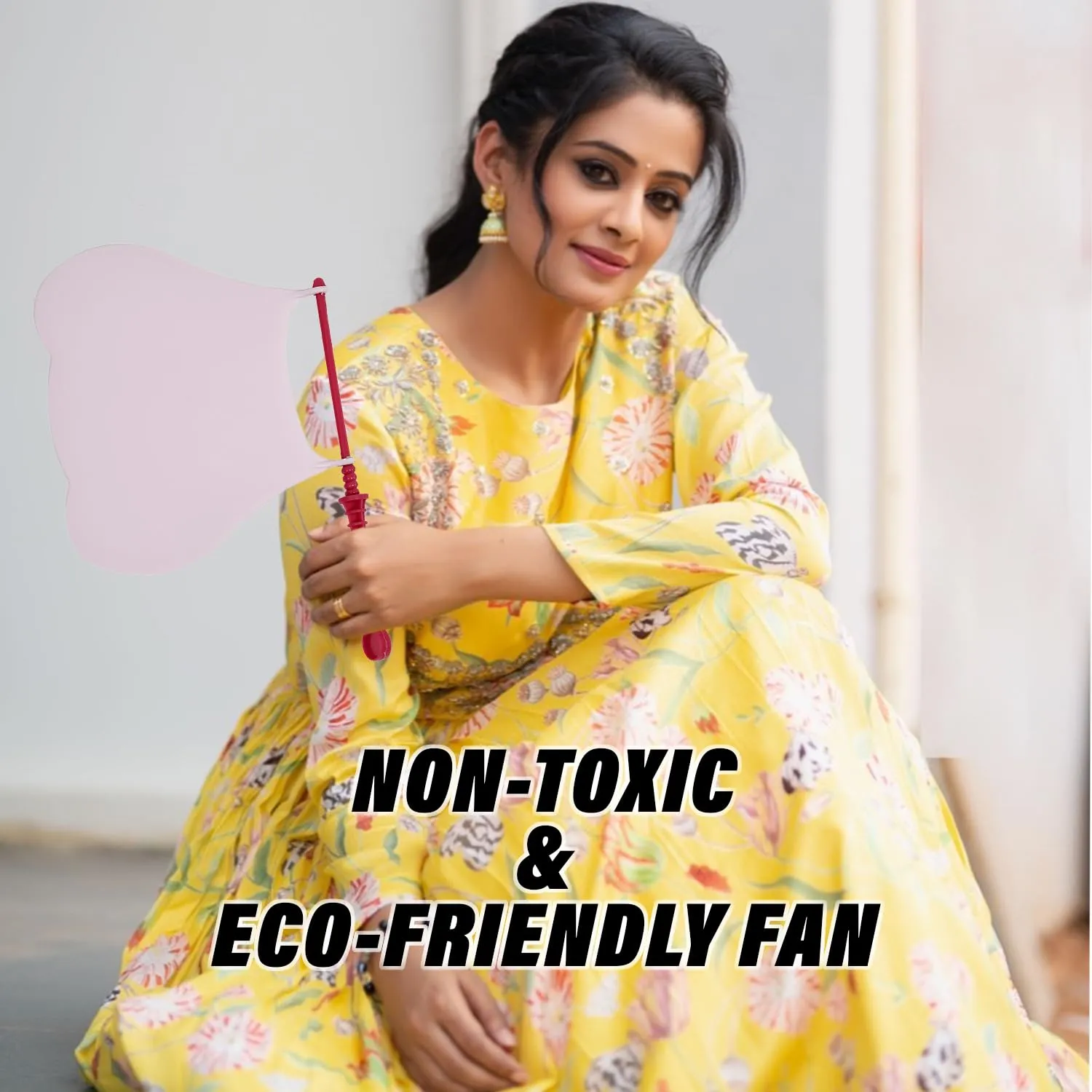 Heart Home Hand Fan | Plastic Hath Pankha | Hand Fan for Summer | Beejna for Natural Air | Caty Fan | Useful for Travel | Hand Fan for Cool Air | Pink
