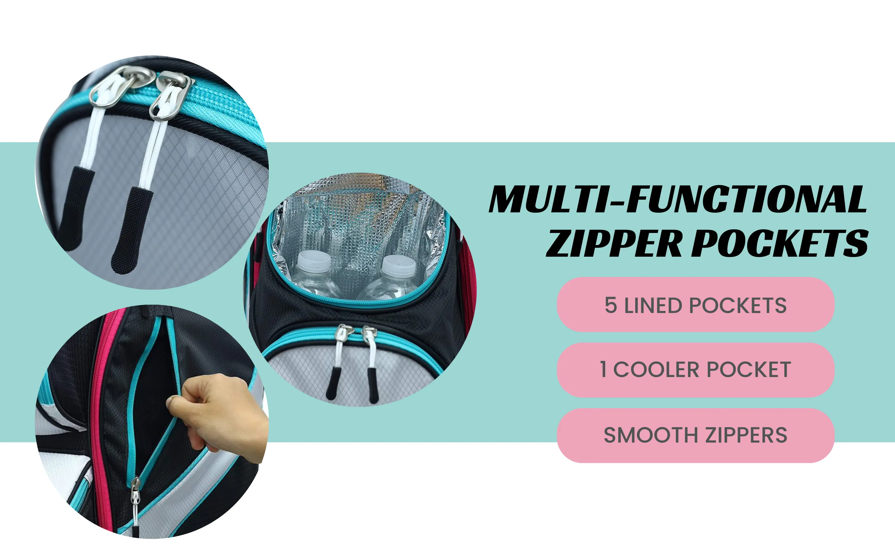 Majek Black White Teal Pink Golf Bag 9 inch 14-Way Friendly Separator Top