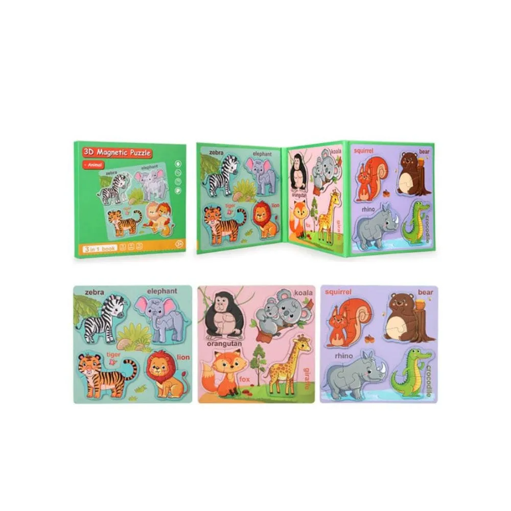 Montessori Magnetic Puzzle Books for Kids, Durable Reusable Paper Puzzles for Toddlers, Engineering Vehicles