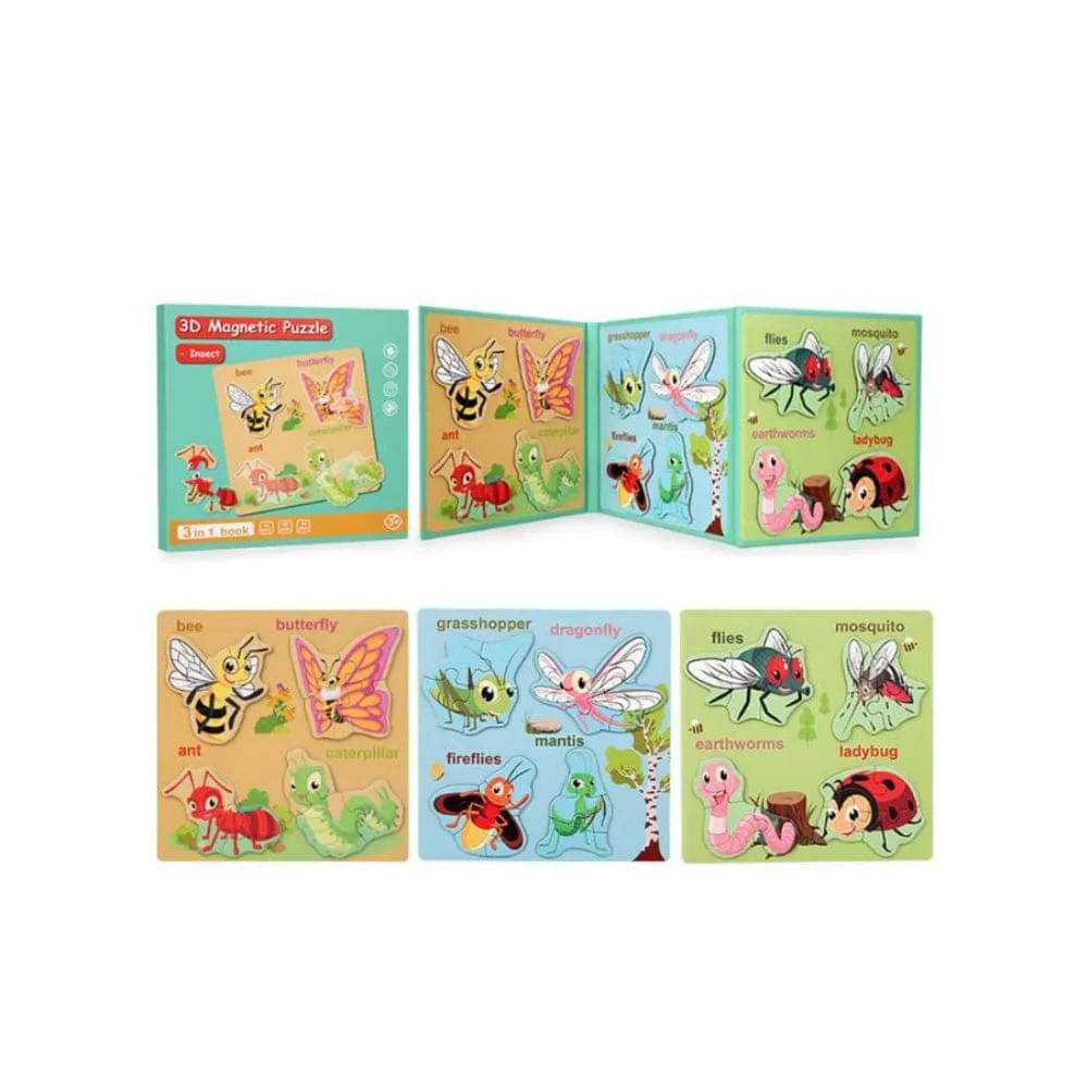 Montessori Magnetic Puzzle Books for Kids, Durable Reusable Paper Puzzles for Toddlers, Engineering Vehicles