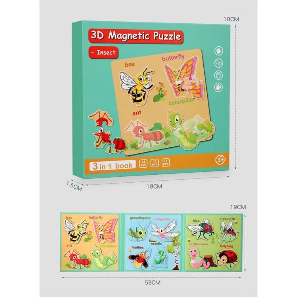 Montessori Magnetic Puzzle Books for Kids, Durable Reusable Paper Puzzles for Toddlers, Engineering Vehicles