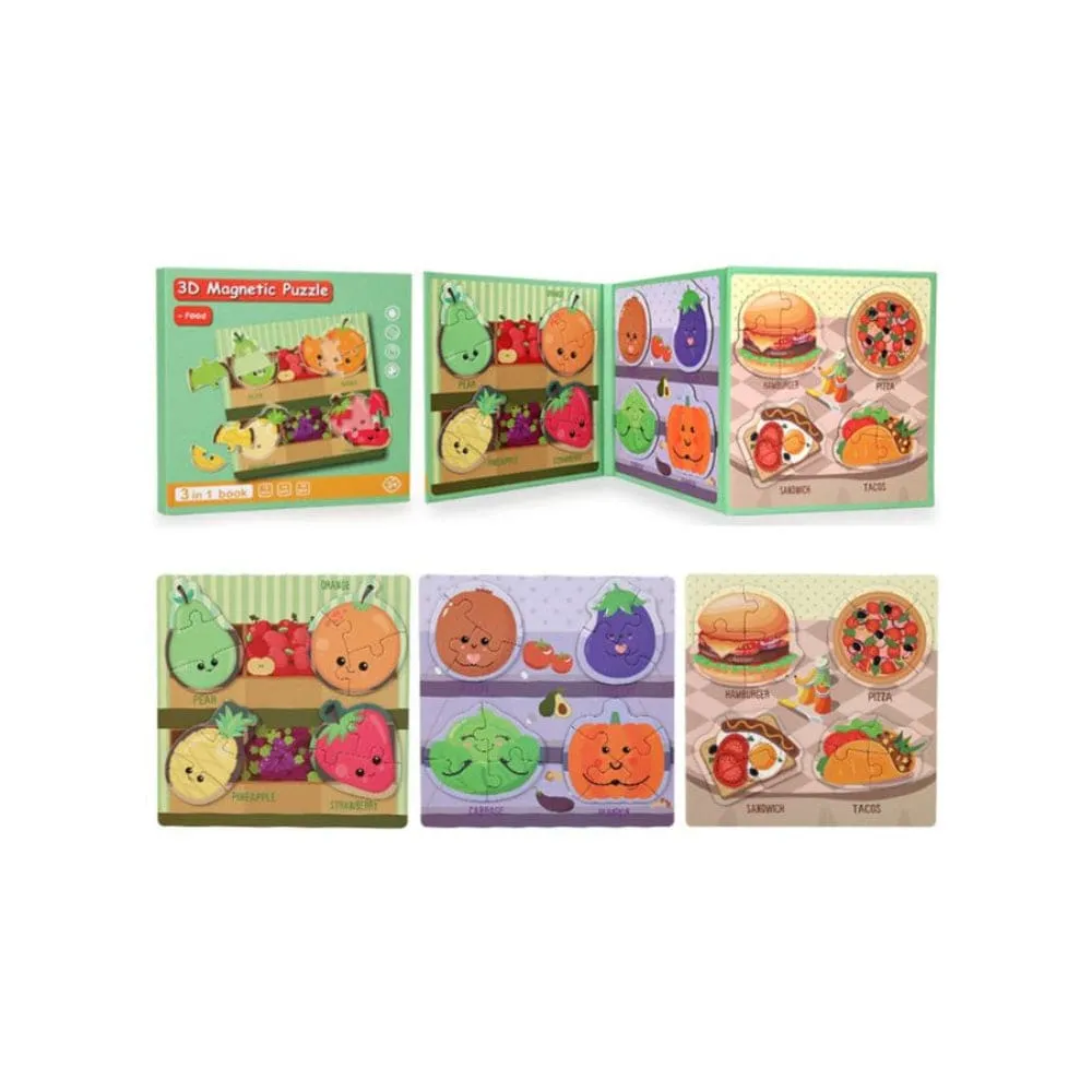 Montessori Magnetic Puzzle Books for Kids, Durable Reusable Paper Puzzles for Toddlers, Engineering Vehicles