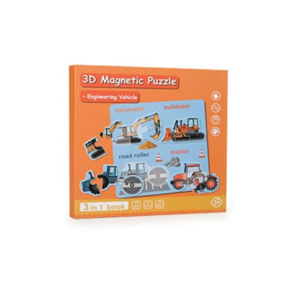 Montessori Magnetic Puzzle Books for Kids, Durable Reusable Paper Puzzles for Toddlers, Engineering Vehicles