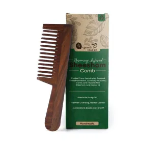 Organic B Rosewood Wide Tooth Handle Comb, Soaked in Rosemary and Castor Oil for Hair Growth, Anti Frizz, Detangling, Suitable for women & men, Anti Fungal & Highly Durable