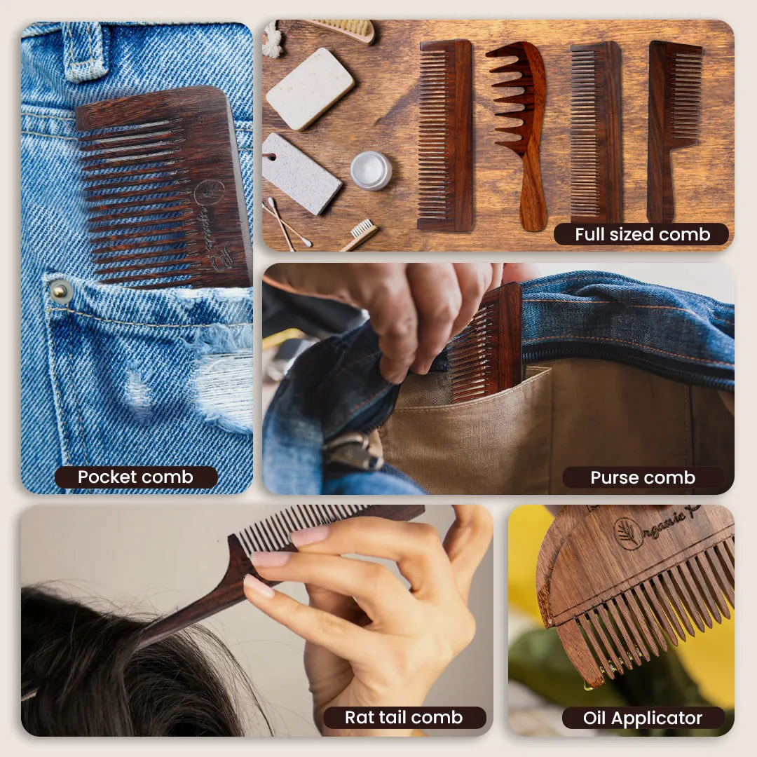 Organic B Rosewood widetooth Long Comb for women & men for hair growth and curly hair