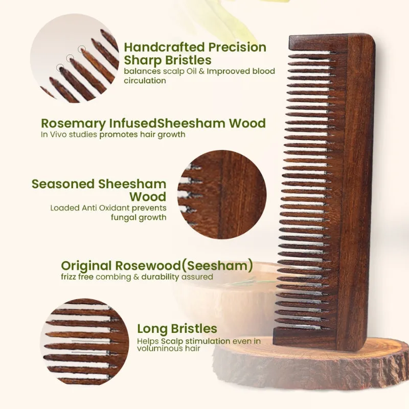 Organic B Rosewood widetooth Long Comb for women & men for hair growth and curly hair