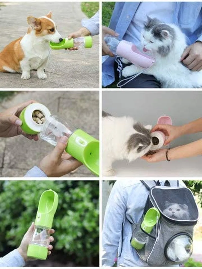 Portable Pet Water Bottle with Food Container (Blue)