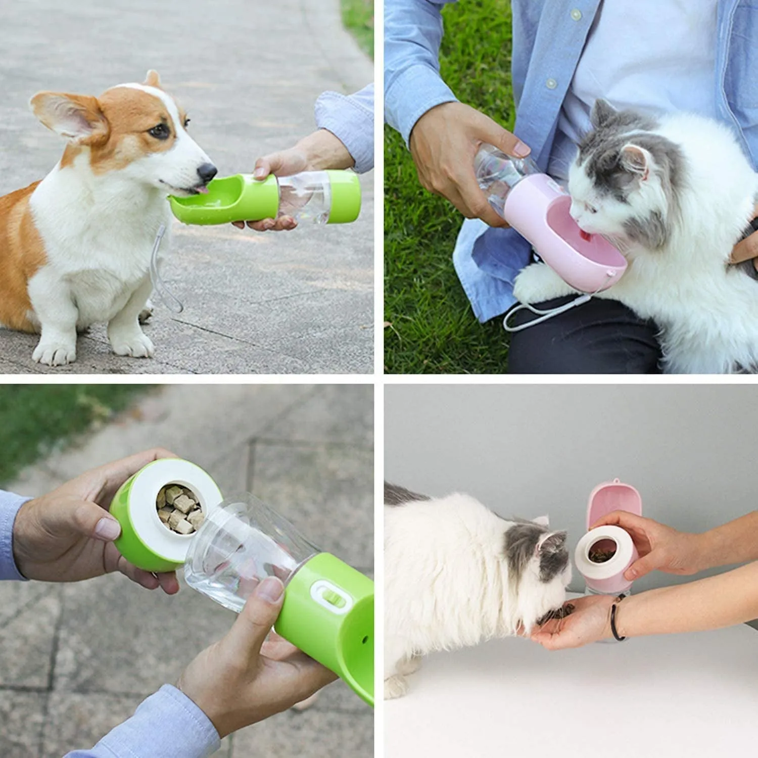 Portable Pet Water Bottle with Food Container (Blue)