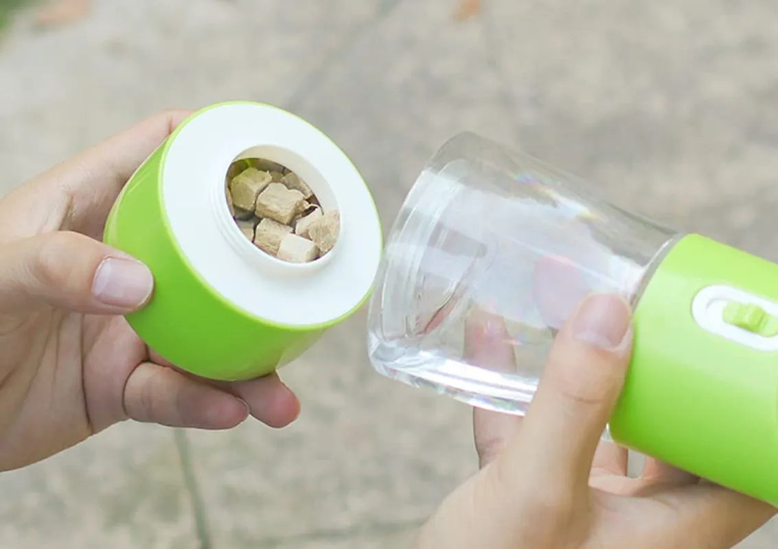 Portable Pet Water Bottle with Food Container (Blue)