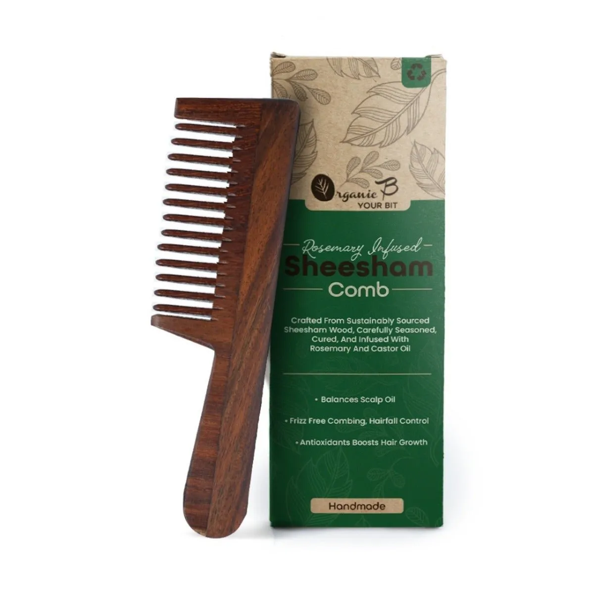 Rosewood Wide Tooth Handle Comb for Hair Growth & Anti Frizz