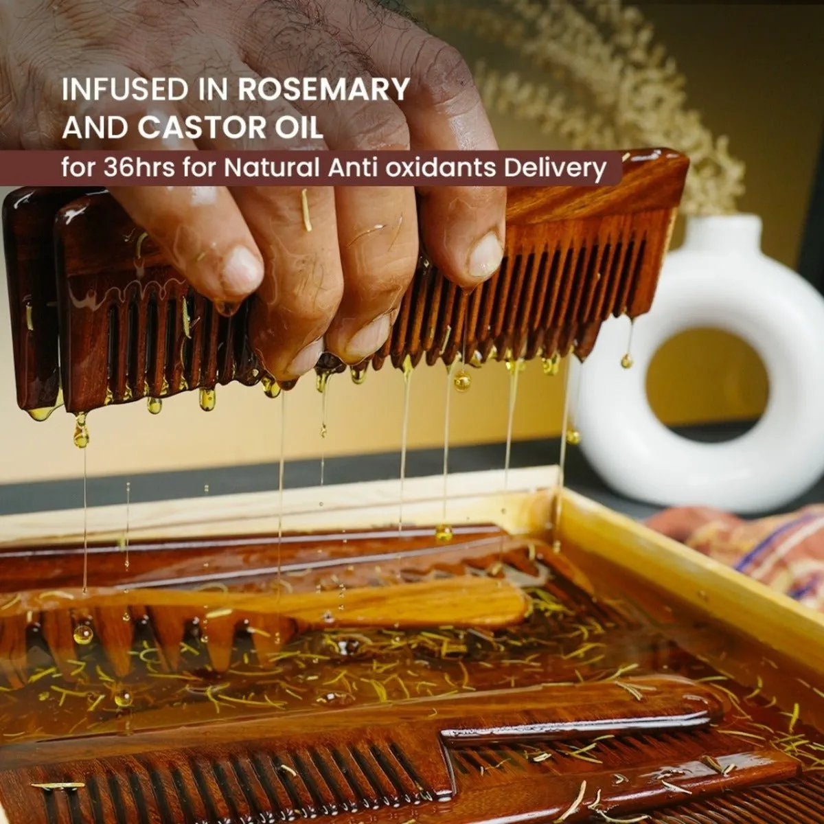 Rosewood Wide Tooth Handle Comb for Hair Growth & Anti Frizz