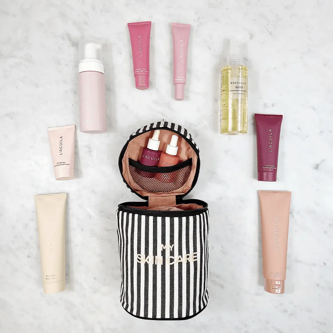 Round Skin Care Case with Handle, Striped
