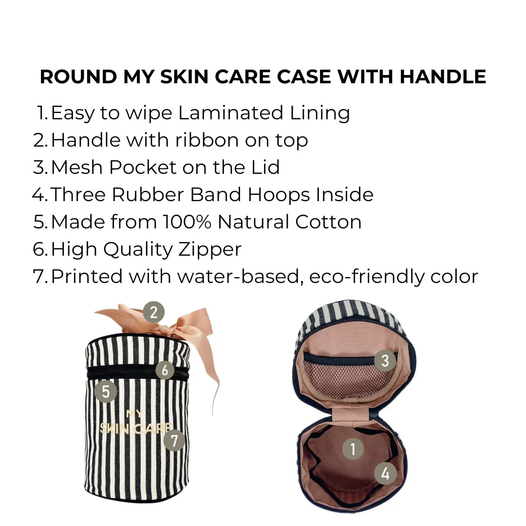 Round Skin Care Case with Handle, Striped