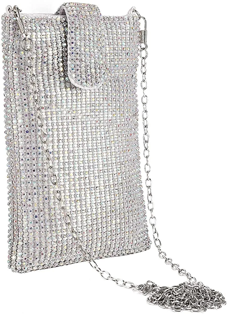 Silver Metal Mesh Small Crossbody Bag Cell Phone Purse Wallet