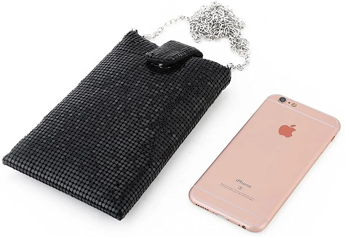 Silver Metal Mesh Small Crossbody Bag Cell Phone Purse Wallet