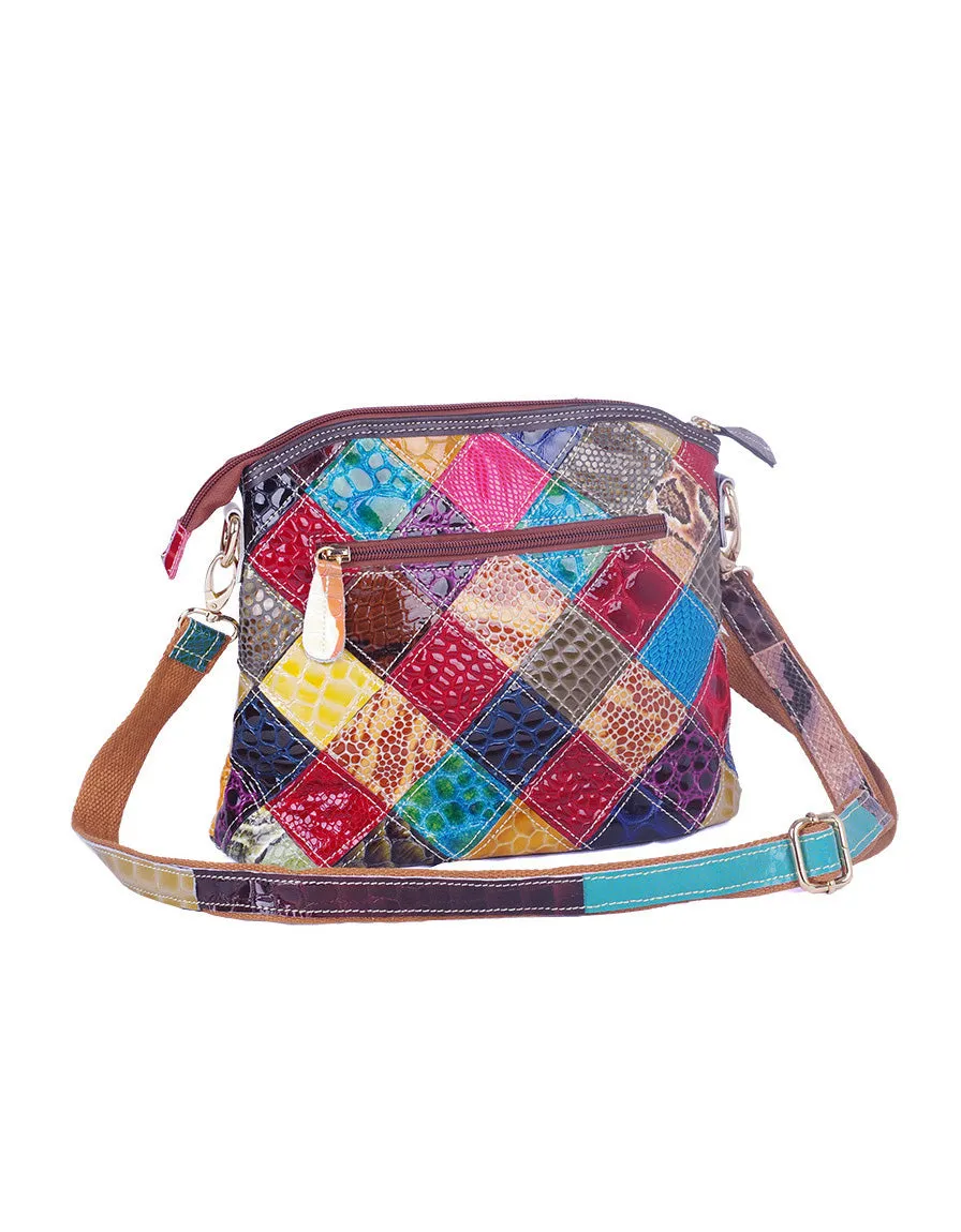 Snake Pattern Leather Splicing Cross-body Shoulder Bag