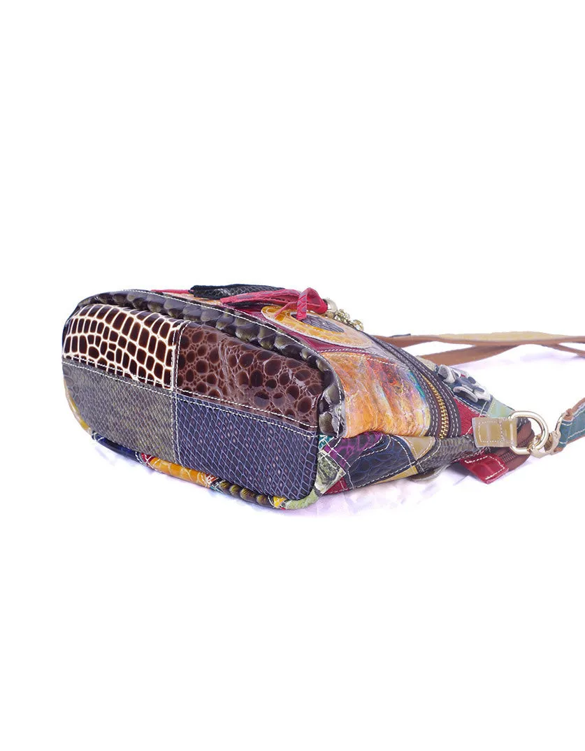 Snake Pattern Leather Splicing Cross-body Shoulder Bag