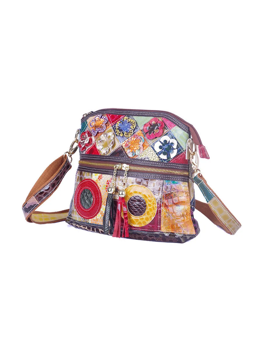 Snake Pattern Leather Splicing Cross-body Shoulder Bag