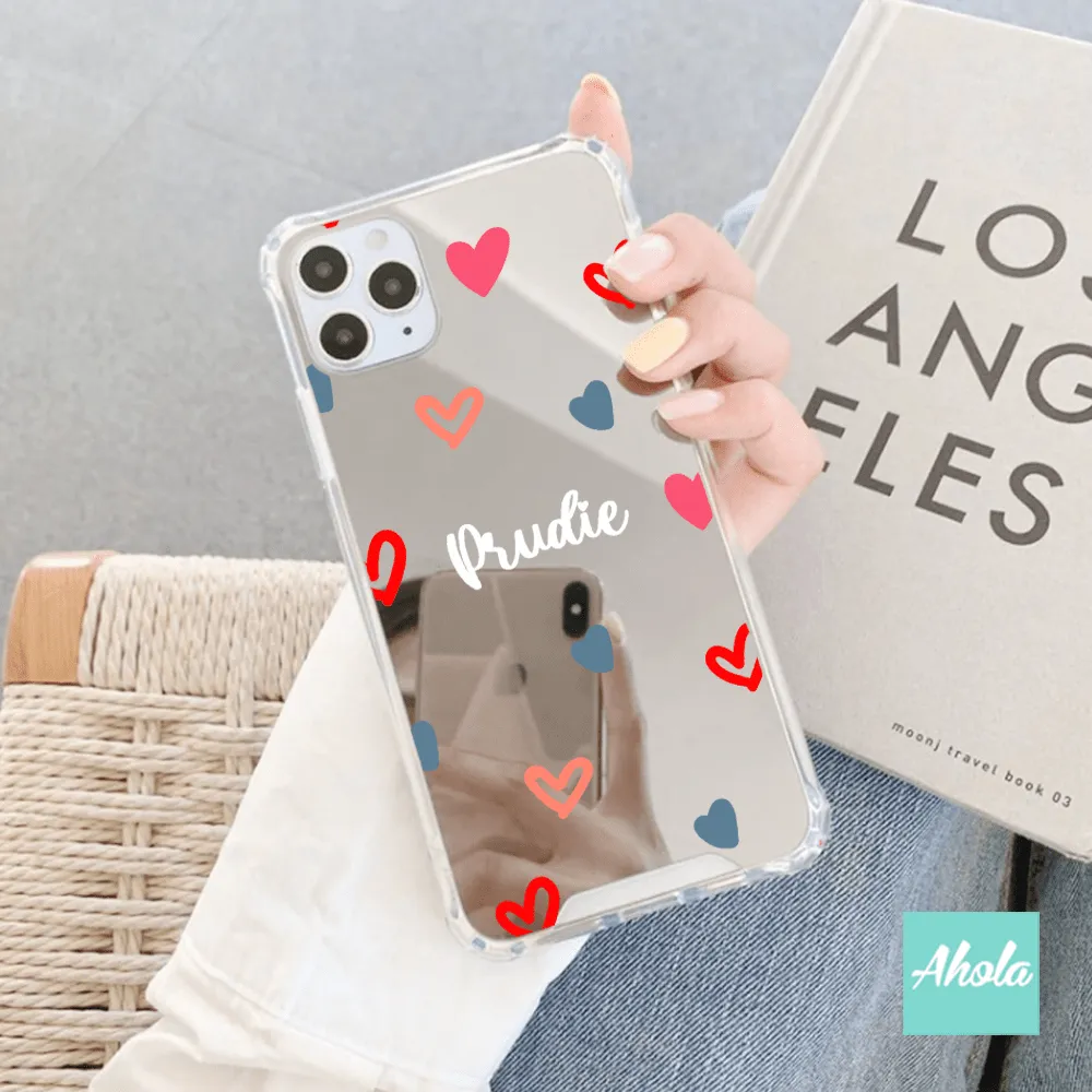 【Sumsum】Protective Heart Print Mirror Phone Case 全包邊心心鏡面名字電話殼
