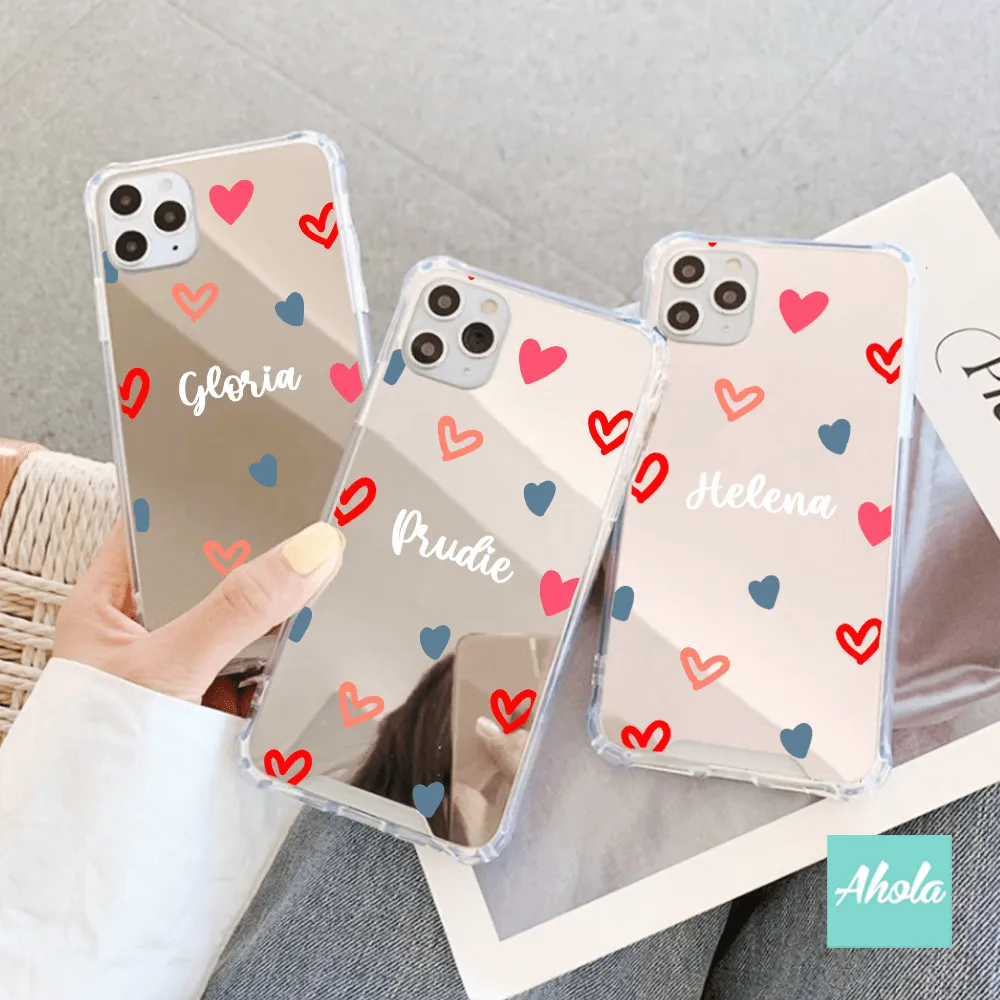 【Sumsum】Protective Heart Print Mirror Phone Case 全包邊心心鏡面名字電話殼