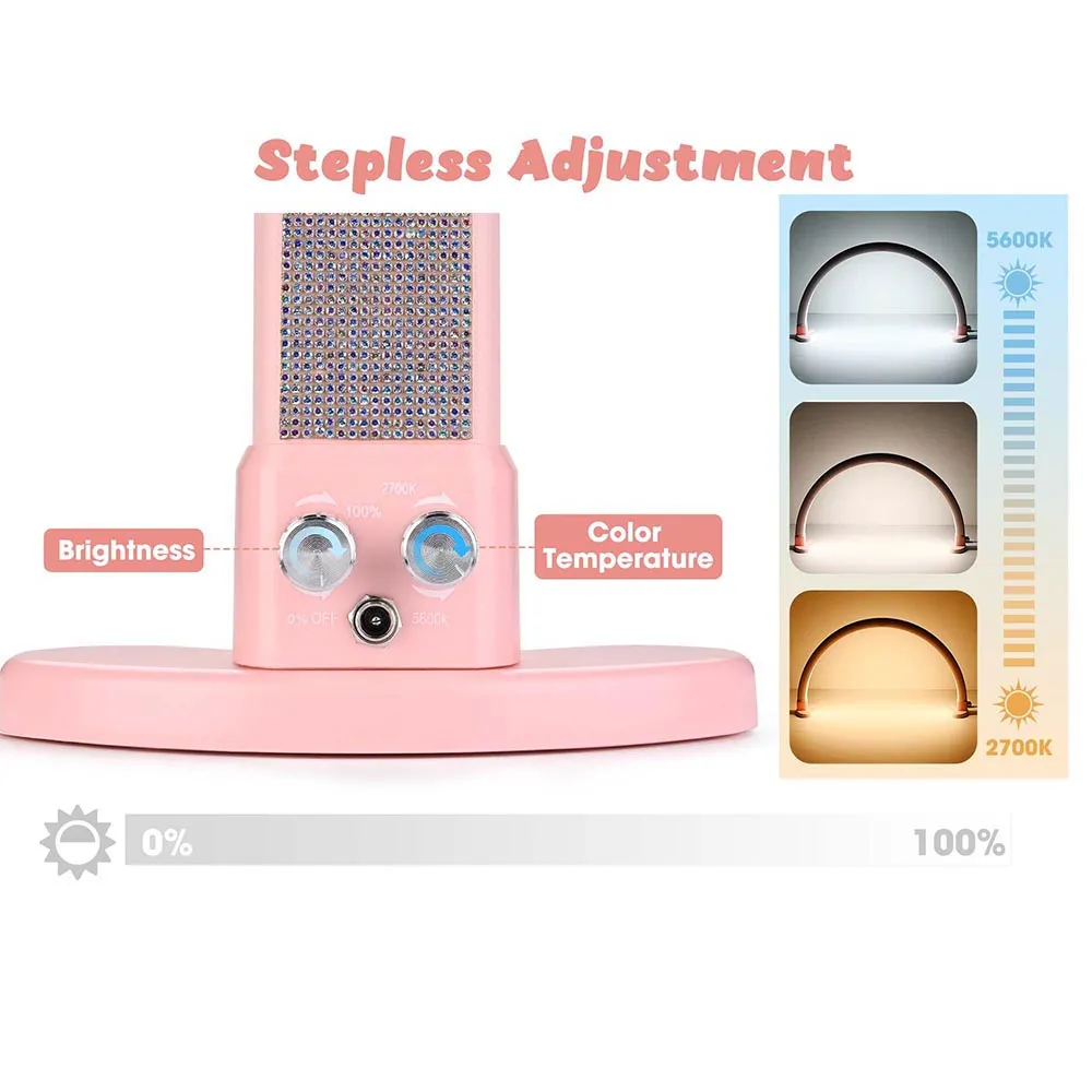 TheLAShop Desk Lamp for Nail Tech Salon Lash Extension Glitter Pink