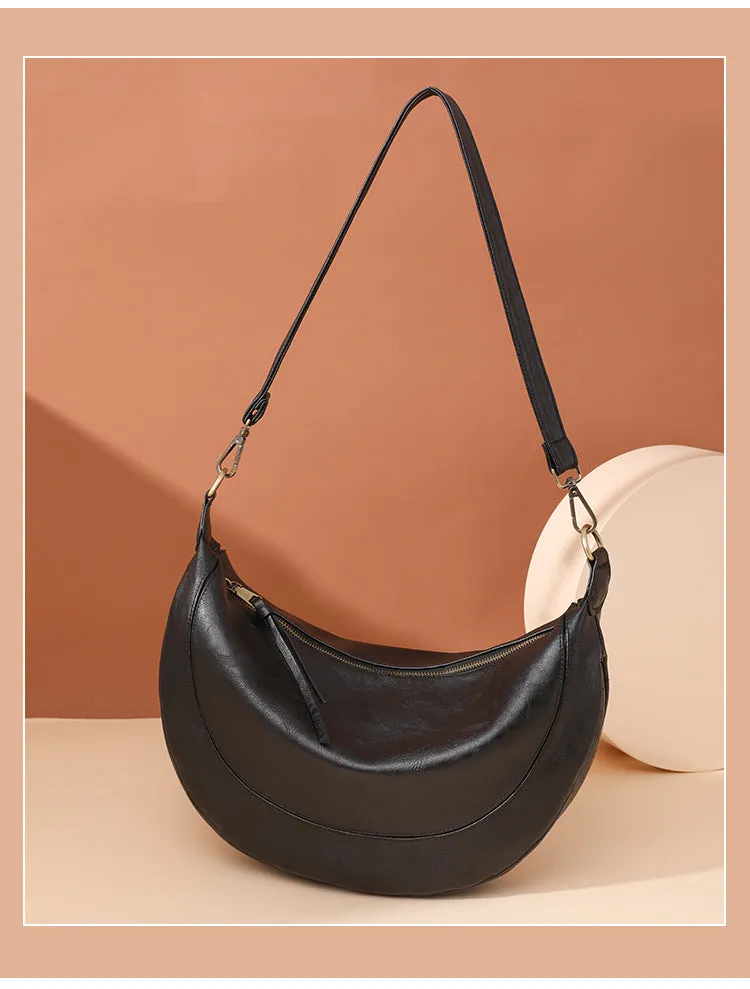 Women Leather Crescent Bag Crossbody Bag