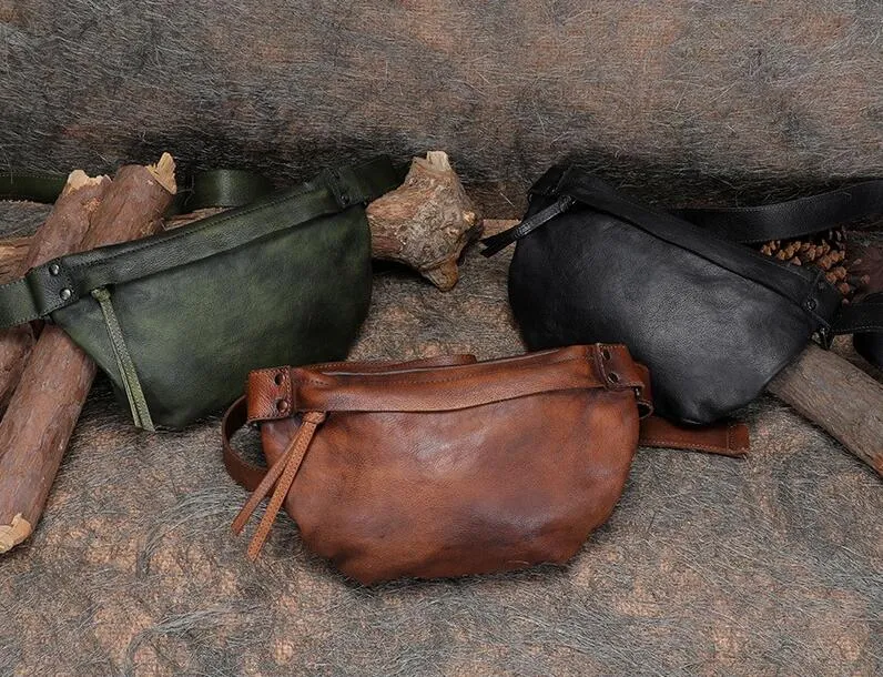 Womens Black Leather Chest Sling Bag Cross Shoulder Bag For Women