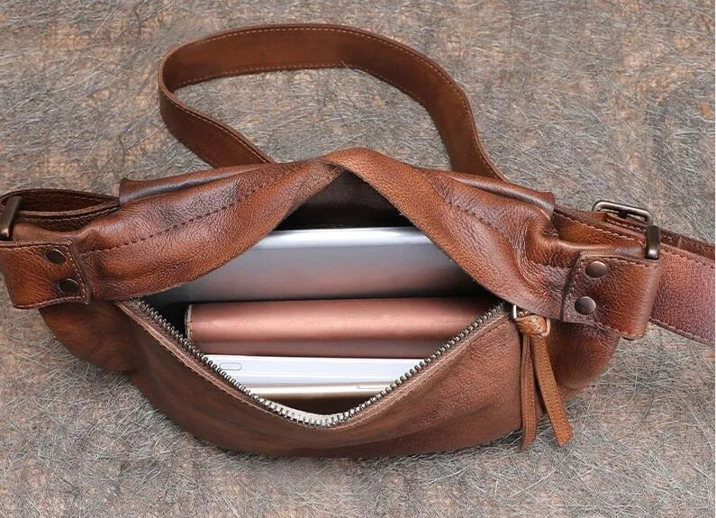 Womens Black Leather Chest Sling Bag Cross Shoulder Bag For Women