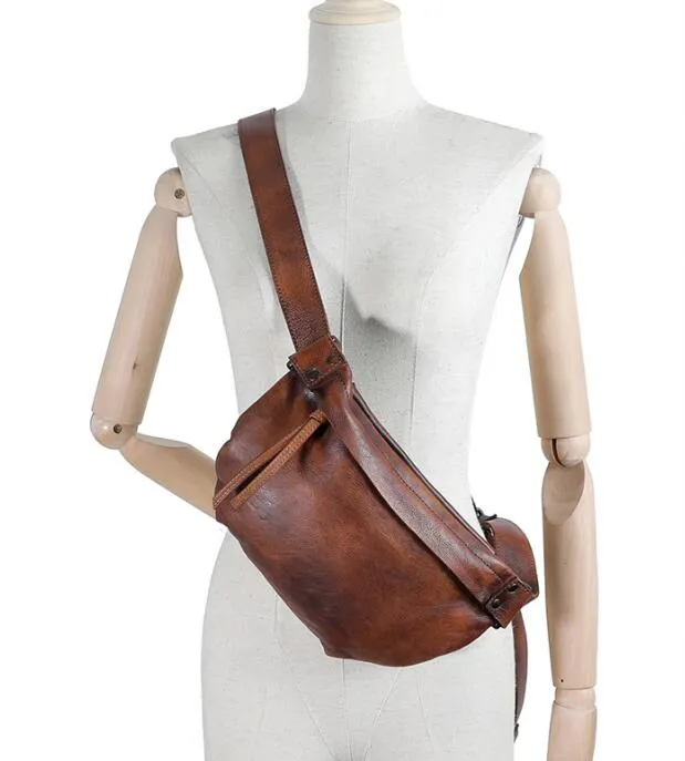 Womens Black Leather Chest Sling Bag Cross Shoulder Bag For Women
